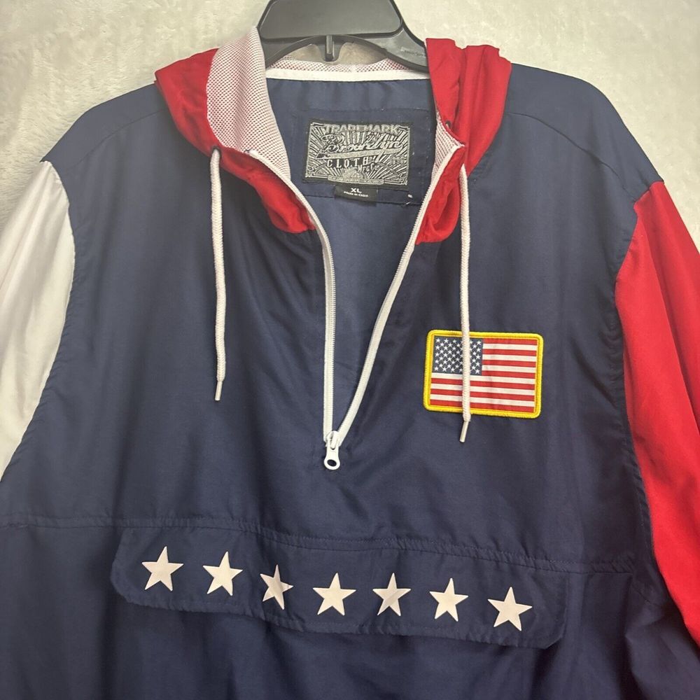 Mens Brooklyn Clothing American Flag Print 1/4 Zip Jacket Hoodie Windbreaker XL - Picture 9 of 12